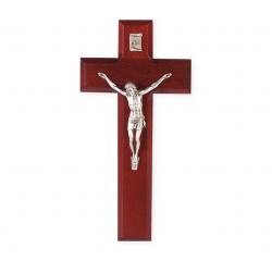  8\" DARK CHERRY CROSS WITH ANTIQUE SILVER CORPUS 