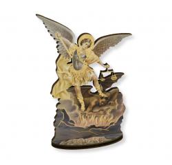  ST. MICHAEL GOLD FOIL LASER CUT WOODEN SAINT STATUE 