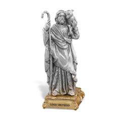  GOOD SHEPHERD PEWTER STATUE ON BASE 