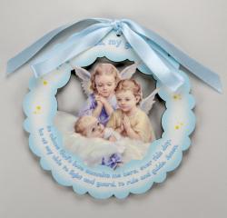  BLUE TWIN ANGELS HANGING CRIB MEDAL 
