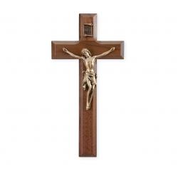  7\" WALNUT CROSS WITH GOLD PLATING WITH GOLD CORPUS 