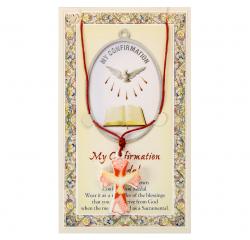  ENAMELED WOOD HOLY SPIRIT CONFIRMATION CROSS ON RED CORD 