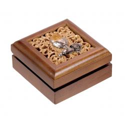  WOODEN WALNUT KEEPSAKE ROSARY BOX COMMUNION CHALICE 