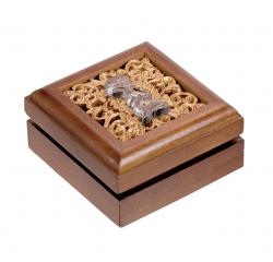  WOODEN WALNUT KEEPSAKE ROSARY BOX WITH PRAYING BOY 