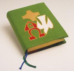  Green Bible Cover - A/O, Cross, Dove Motif - Omega Fabric 