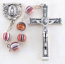  RED GRAINED ROUND WOOD BEAD ROSARY 