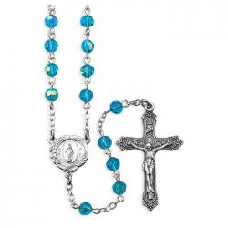  AQUA AURORA BOREALIS TIN-CUT CRYSTAL BEAD ROSARY 