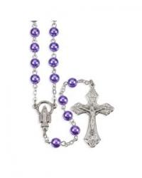  LIGHT AMETHYST IMITATION GLASS PEARL BEAD ROSARY 