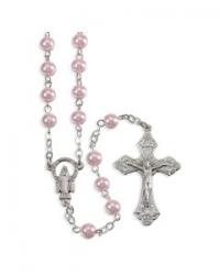  PINK IMITATION GLASS PEARL BEAD ROSARY 