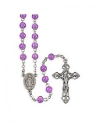  PURPLE CAT\'S EYE GLASS BEADS ROSARY 