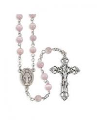  PINK CAT\'S EYE GLASS BEADS ROSARY 