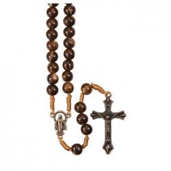  ROUND MARBLEIZED CORDED BROWN BEAD ROSARY (10 PC) 