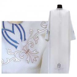  Ivory \"Marian\" Alb - Embroidery Front/Back - Front Zipper - Tasmania Fabric - 45% Wool/55% Poly 