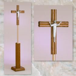  \"Risen Christ\" Wood/Bronze Floor Processional Cross/Crucifix: 2828 Style - 85\" Ht 