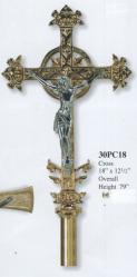  Combination Finish Bronze Floor Processional Crucifix: Style 3018 - 79\" Ht 