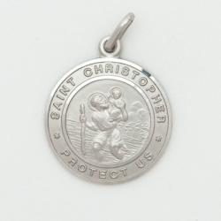  10k White Gold Large Round Saint Christopher Medal 