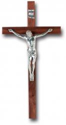  10\" WALNUT WOOD CROSS WITH SILVER CORPUS 