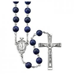  LAPIS GENUINE ROUND STONE BEAD ROSARY 