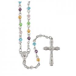  MULTI-COLORED CRYSTAL BEAD ROSARY WITH CLEAR CRYSTAL OUR FATHER BEADS 