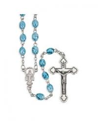  LIGHT BLUE OVAL GLASS MARBLEIZED BEAD ROSARY (5 pc) 