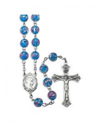  BLUE VENETIAN GLASS ENCASED ROSE BEAD ROSARY 