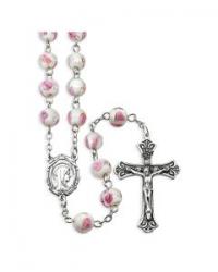  PINK VENETIAN GLASS ENCASED ROSE BEAD ROSARY 