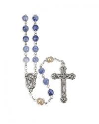  BLUE SWIRL GLASS BEAD ROSARY 