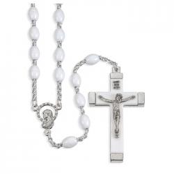  WHITE OVAL PLASTIC BEAD ROSARY (2 PC) 