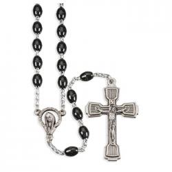  OVAL BLACK PLASTIC BEADS ROSARY (2 PC) 