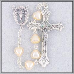  CREAM GLASS HEARTS FIRST COMMUNION ROSARY 