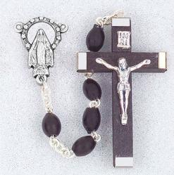  POLISHED OVAL BLACK BOXWOOD BEAD ROSARY 