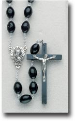  BLACK PLASTIC QUADRUPLE LINK LARGE OVAL BEAD FAMILY ROSARY 