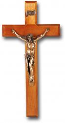  12\" CHERRY WOOD CROSS WITH MUSEUM GOLD PLATED CORPUS 