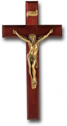  12\" DARK CHERRY CROSS WITH MUSEUM GOLD PLATED CORPUS 