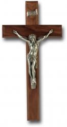  12\" WALNUT CROSS WITH PEWTER CORPUS 