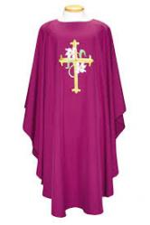  Easy Care Embroidered Dalmatic - Cross/Lily Design - Front Only - 100% Poly 