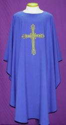  Easy Care Embroidered Chasuble - Cross Design - Linen Weave Fabric - 100% Poly 