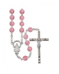  PINK SWIRL GLASS BEAD ROSARY 