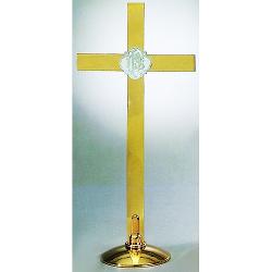  Altar Cross | 18\" | Brass Or Bronze | Round Base | IHS 