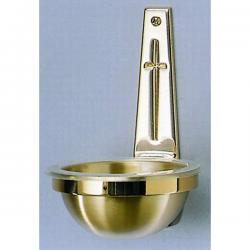  Holy Water Font | Wall Mount | 5-1/8\" Bowl | 1-3/4\" x 8\" | Bronze Or Brass | Cross Accent 