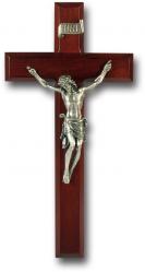  11\" DARK CHERRY WOOD CROSS WITH PEWTER CORPUS 