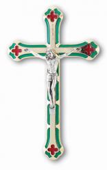  7\" ITALIAN GREEN ENAMELED CRUCIFIX 