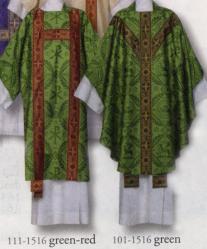  Chasuble - Crown of Thorns 1516 Series - Plain Neck - Chi Rho Damask Fabric 