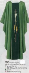  \"Chalice/Cross/Wheat\" Chasuble - Washable - Ample Cut - 100% Poly 