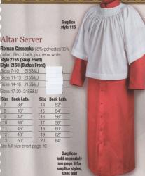  Altar Server - Roman Cassock - Snap Front - 65% Poly/35% Cotton 