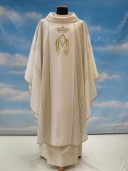  Ivory \"Marian\" Chasuble - Embroidered Front/Back - Linea Style Fabric - 95% Wool/5% Gold Thread 