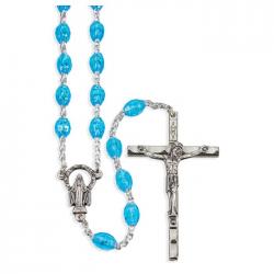  CLEAR AQUA OVAL PLASTIC BEADS ROSARY (2 PC) 