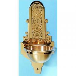  Holy Water Font | Wall Mount | 7-14\" x 16-1/2\" Backplate | Brass | 3 Cross Design 