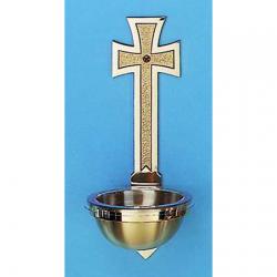  Holy Water Font | Wall Mount | 6-5/8\" Bowl | Bronze | Flared Cross Design 