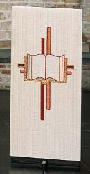  White ​Ambo/Lectern Cover - Bible/Cross Motif - Omega Fabric 